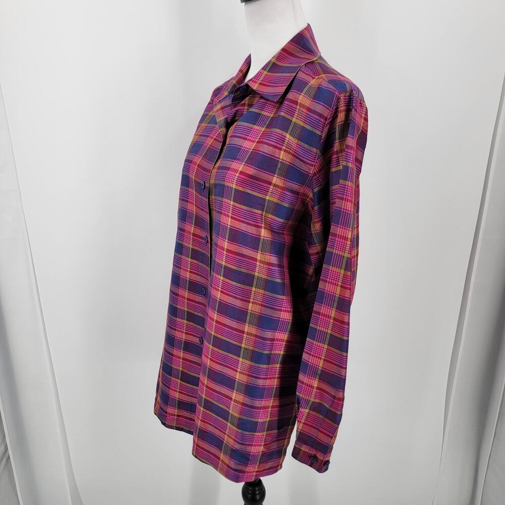 Silk Lore Blouse Womens Medium Silk Plaid Button Up - Picture 4 of 8
